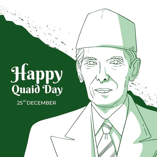 Vecteur gratuit illustration de jour quaid e azam dessiné à la main