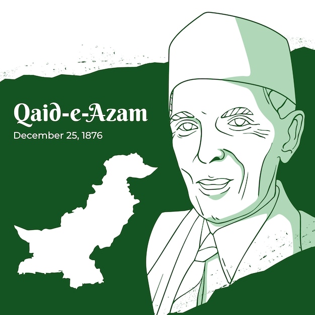 Vecteur gratuit illustration de jour quaid e azam dessiné à la main