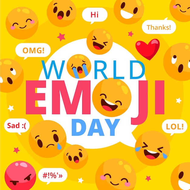 Vecteur gratuit illustration de la journée emoji monde plat avec des émoticônes