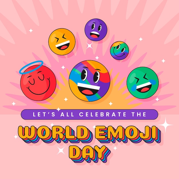 Vecteur gratuit illustration de la journée emoji monde plat avec des émoticônes