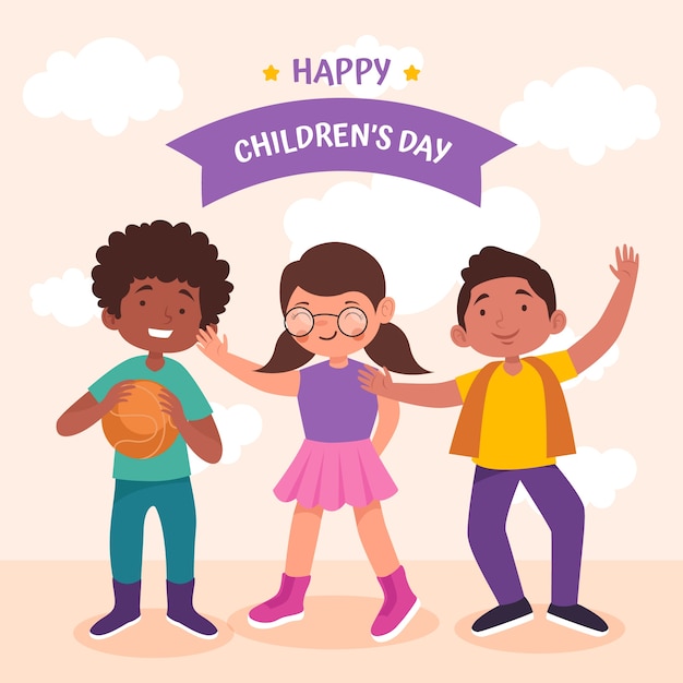 Illustration de la journée des enfants plats