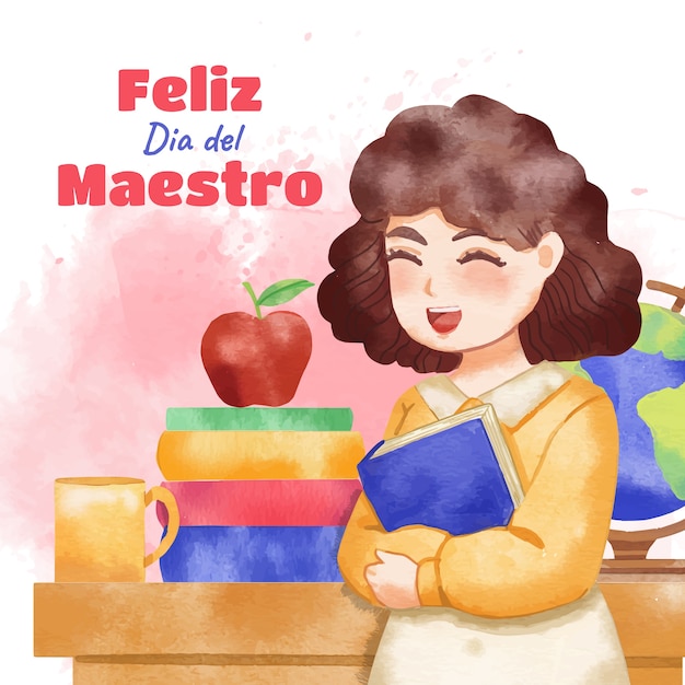 Vecteur gratuit illustration de la journée des enseignants aquarelle en espagnol