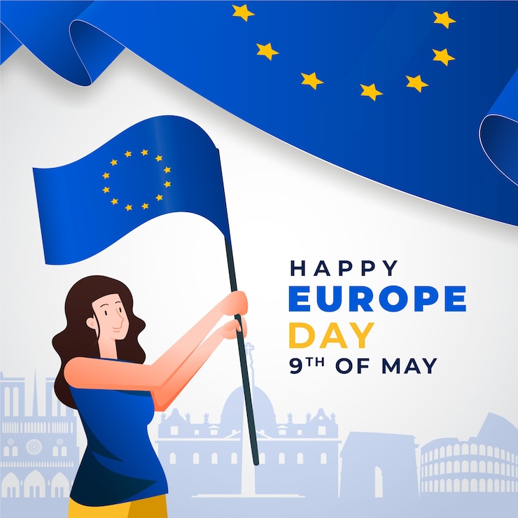 Vecteur gratuit illustration de la journée de l'europe dégradée