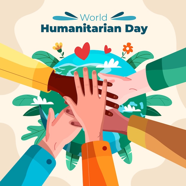 Vecteur gratuit illustration de la journée humanitaire mondiale plate avec les mains jointes sur la planète