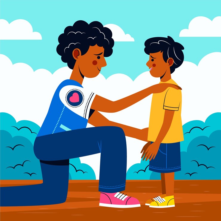Vecteur gratuit illustration de la journée humanitaire mondiale plate avec une personne offrant un soutien à l'enfant