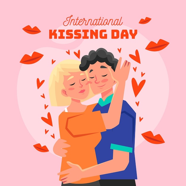 Illustration de la journée internationale des baisers de dessin animé avec couple s'embrassant