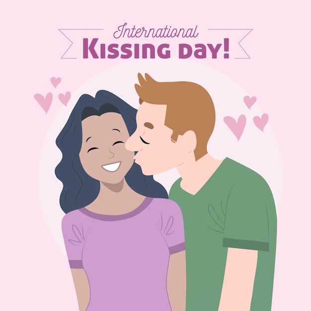Vecteur gratuit illustration de la journée internationale des baisers dessinés à la main avec couple s'embrassant