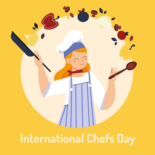 Vecteur gratuit illustration de la journée internationale des chefs plats