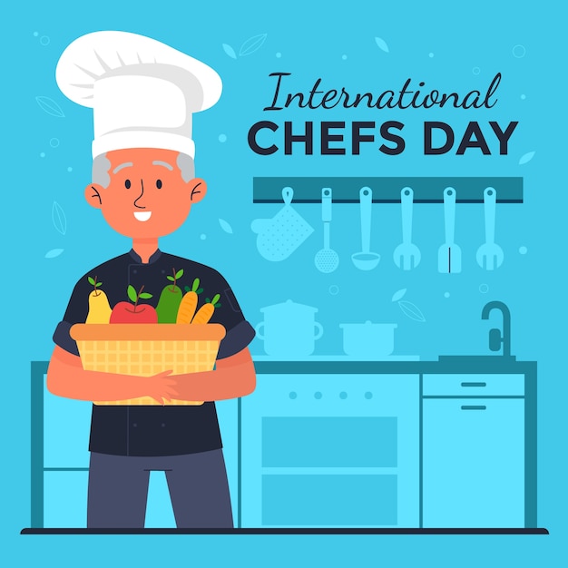 Vecteur gratuit illustration de la journée internationale des chefs plats