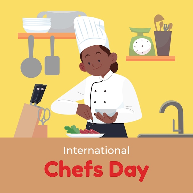 Vecteur gratuit illustration de la journée internationale des chefs plats