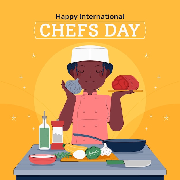 Vecteur gratuit illustration de la journée internationale des chefs plats