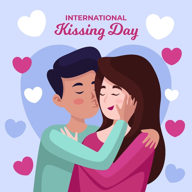 Vecteur gratuit illustration de la journée internationale du baiser plat