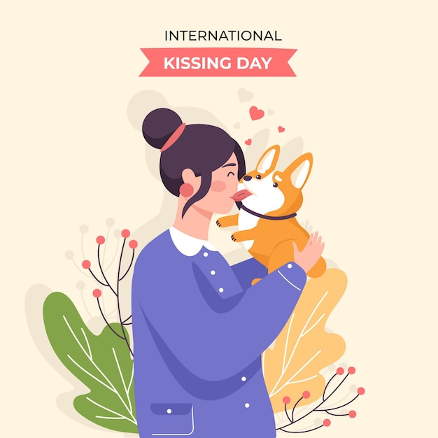 Vecteur gratuit illustration de la journée internationale du baiser plat