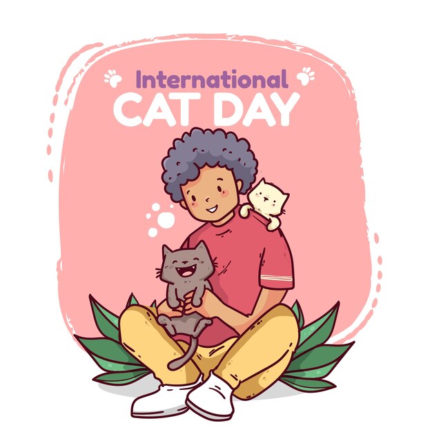 Illustration de la journée internationale du chat dessinée à la main