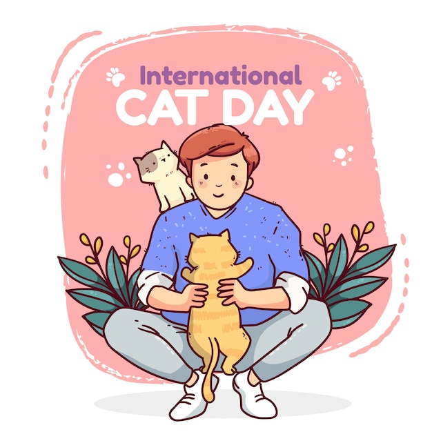 Illustration de la journée internationale du chat dessinée à la main