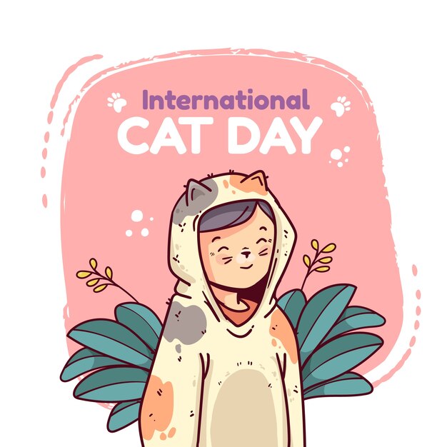 Illustration de la journée internationale du chat dessinée à la main