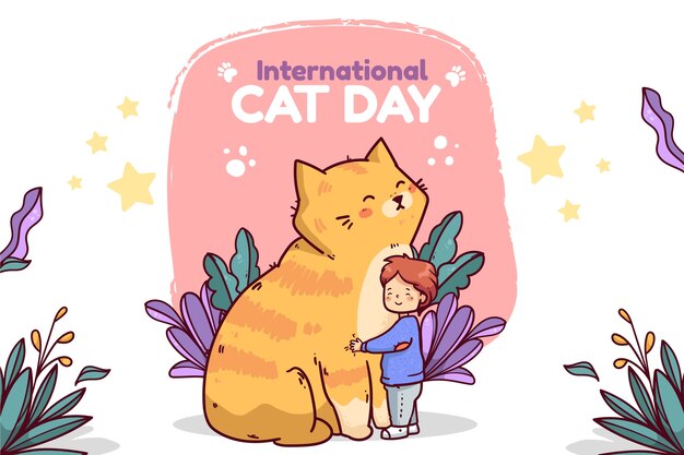 Illustration de la journée internationale du chat dessinée à la main