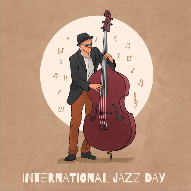 Vecteur gratuit illustration de la journée internationale du jazz aquarelle