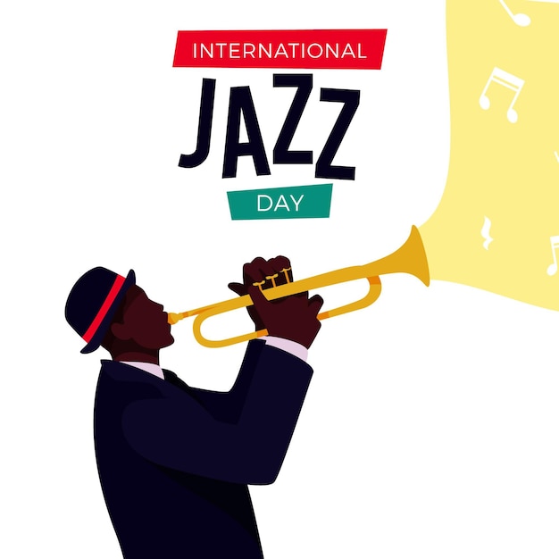 Vecteur gratuit illustration de la journée internationale du jazz avec homme et trompette