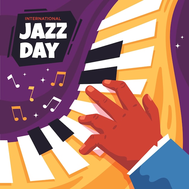 Vecteur gratuit illustration de la journée internationale du jazz avec des touches de piano