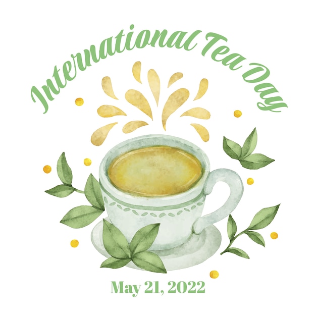 Vecteur gratuit illustration de la journée internationale du thé aquarelle