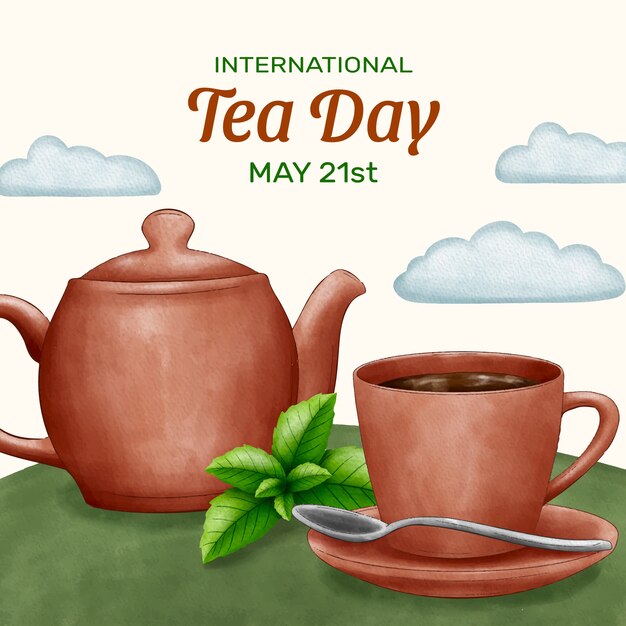 Illustration de la journée internationale du thé aquarelle