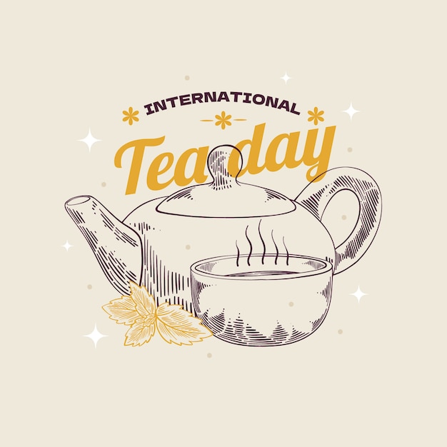 Vecteur gratuit illustration de la journée internationale du thé dessinée à la main