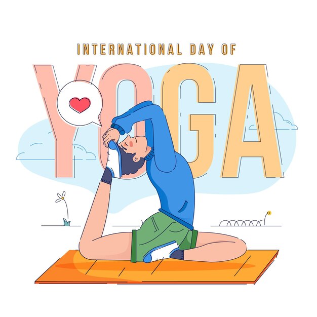 Vecteur gratuit illustration de la journée internationale du yoga plat bio