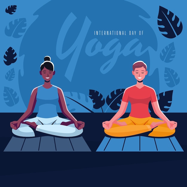 Vecteur gratuit illustration de la journée internationale du yoga plat bio
