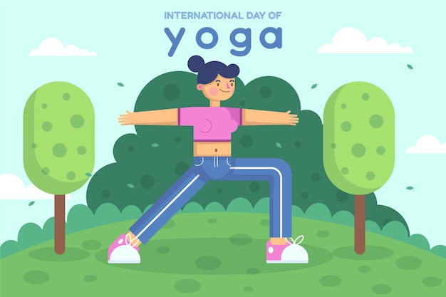 Vecteur gratuit illustration de la journée internationale plate du yoga