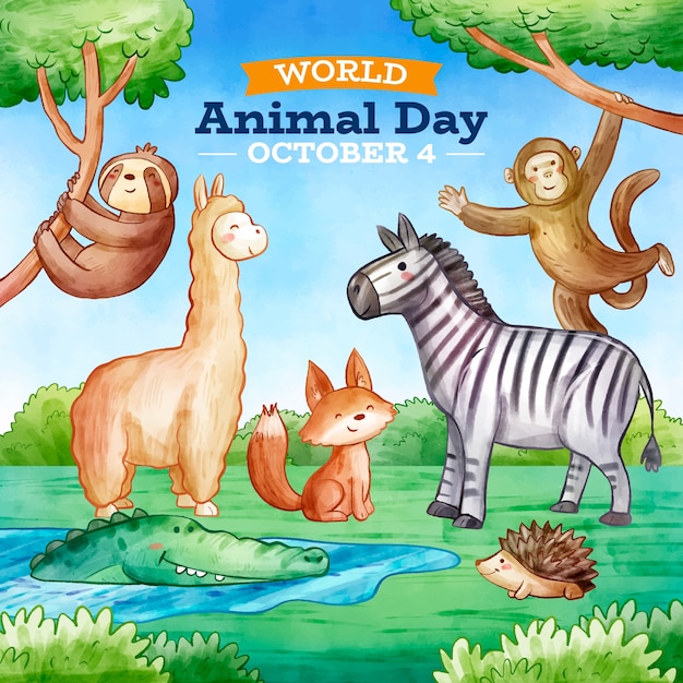 Illustration De La Journée Mondiale Des Animaux Aquarelle