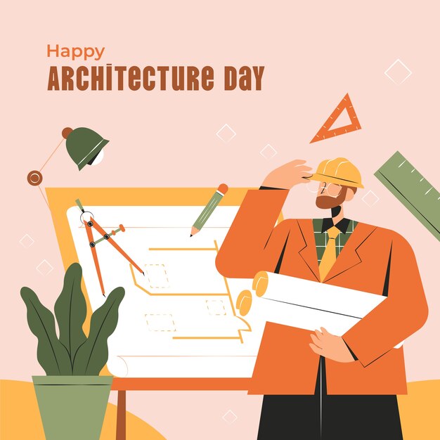 Illustration de la journée mondiale de l'architecture plate