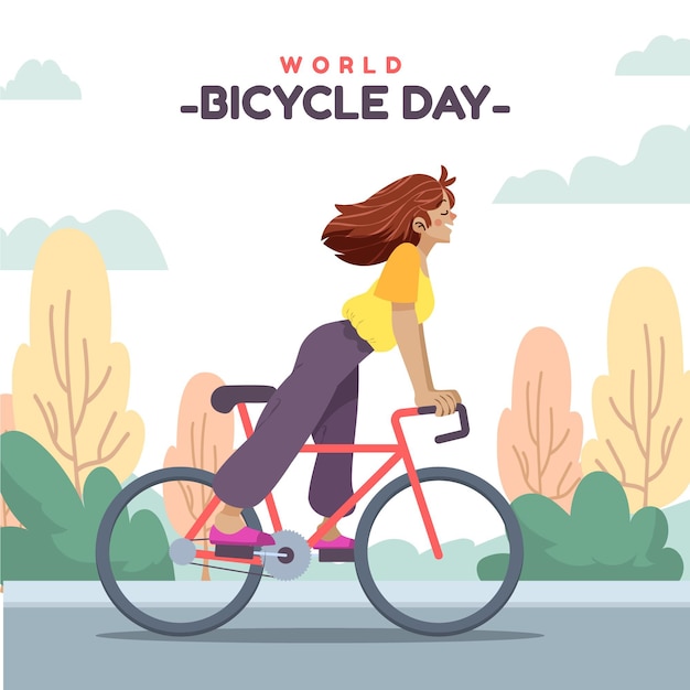 Vecteur gratuit illustration de la journée mondiale de la bicyclette de dessin animé