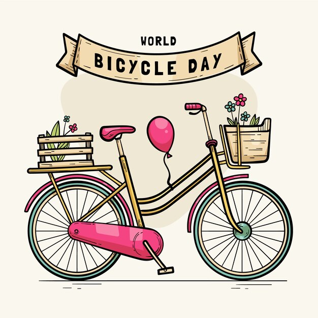 Illustration de la journée mondiale de la bicyclette dessinée à la main