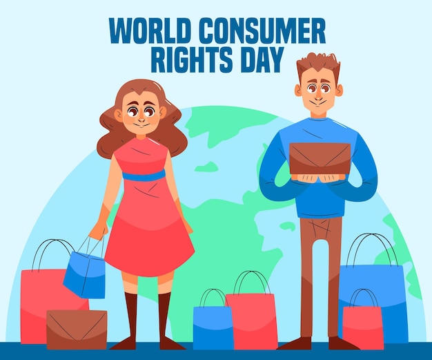 Vecteur gratuit illustration de la journée mondiale des droits des consommateurs dessinée à la main
