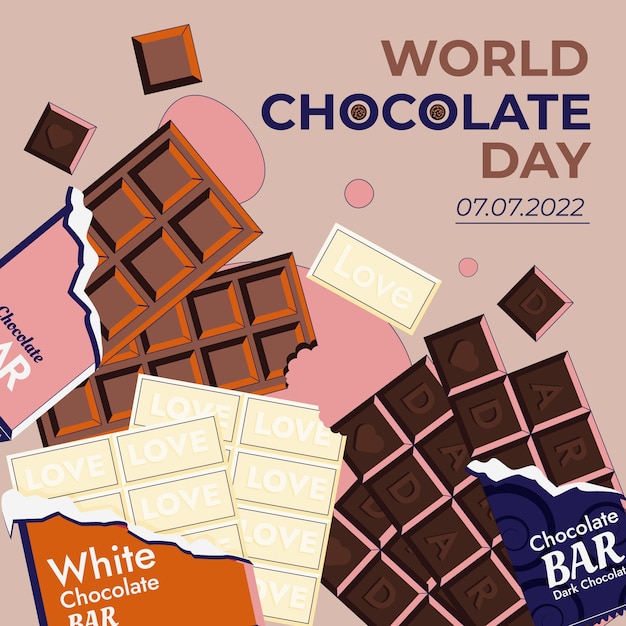 Illustration de la journée mondiale du chocolat plat avec du chocolat