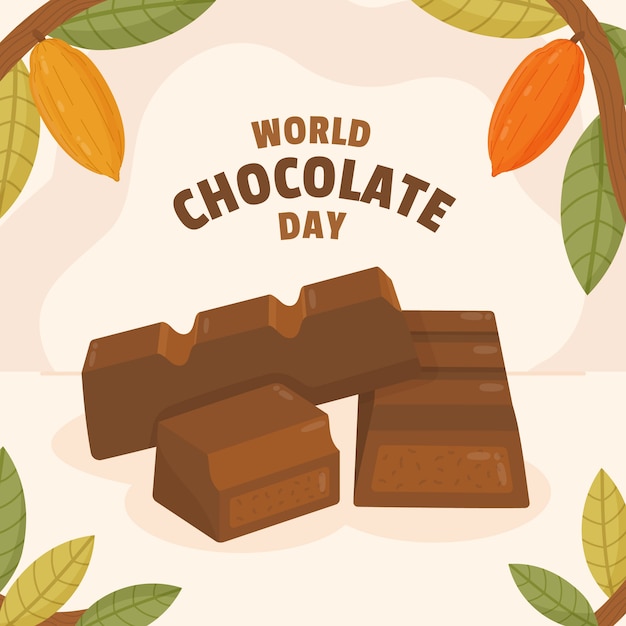 Vecteur gratuit illustration de la journée mondiale du chocolat plat avec du chocolat