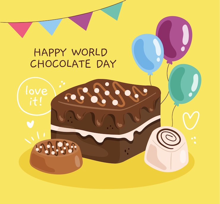 Vecteur gratuit illustration de la journée mondiale du chocolat plat avec gâteau au chocolat