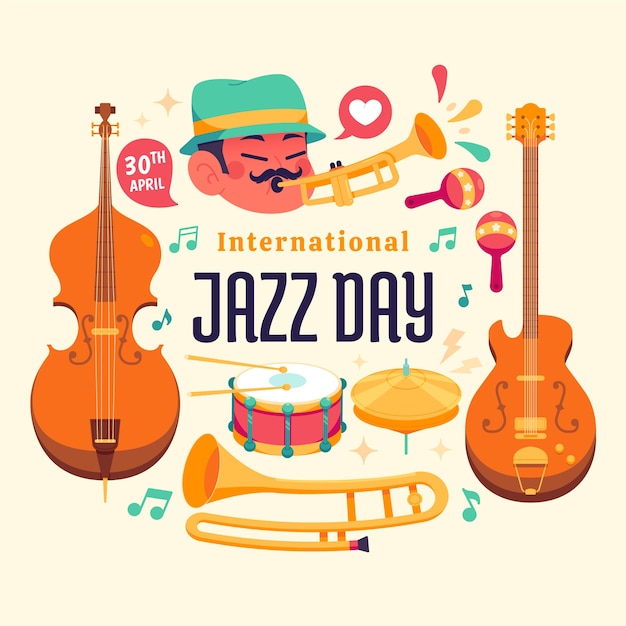 Vecteur gratuit illustration de la journée mondiale du jazz plat