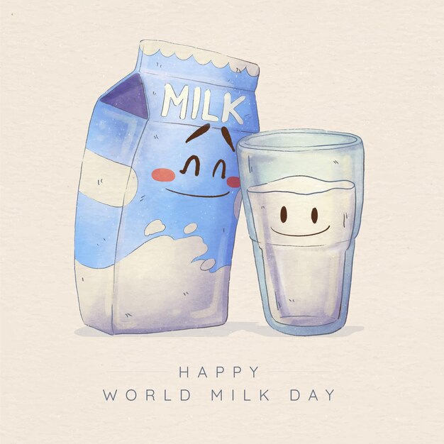Illustration de la journée mondiale du lait aquarelle peinte à la main