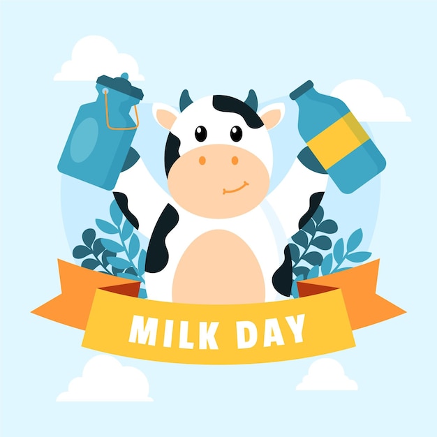 Vecteur gratuit illustration de la journée mondiale du lait plat