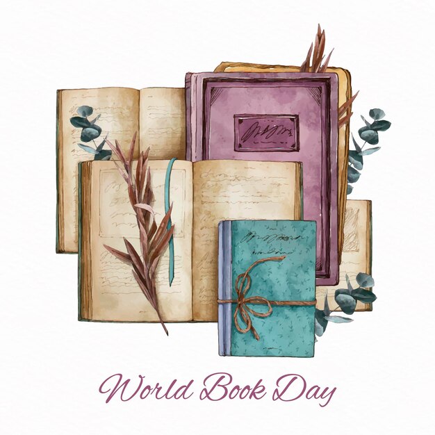 Illustration de la journée mondiale du livre aquarelle