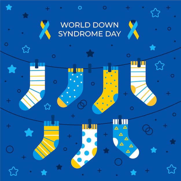 Vecteur gratuit illustration de la journée mondiale du syndrome de down avec des chaussettes suspendues