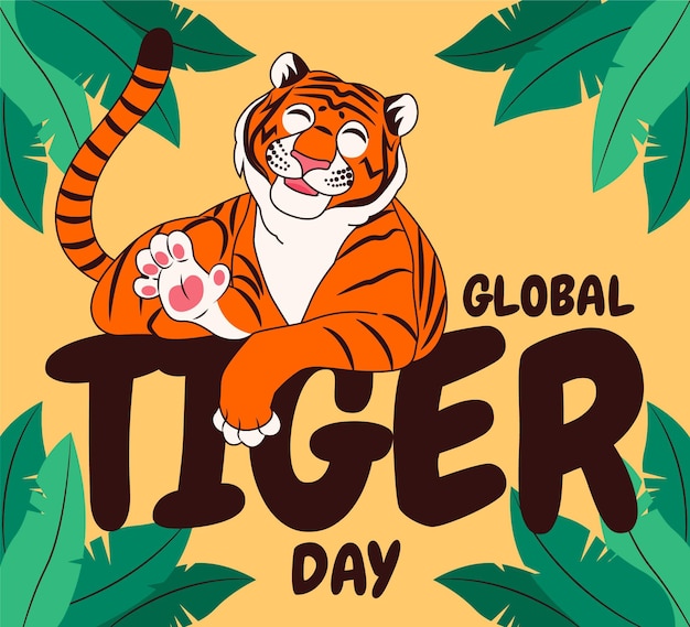 Illustration de la journée mondiale du tigre de dessin animé