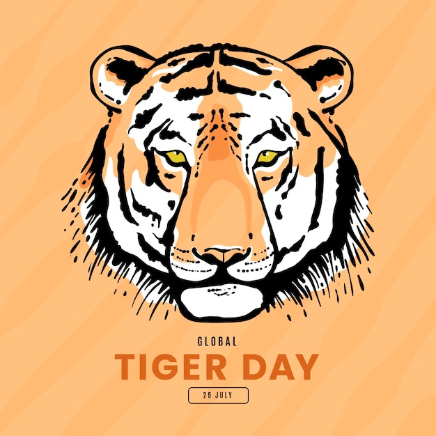 Illustration de la journée mondiale du tigre dessiné à la main