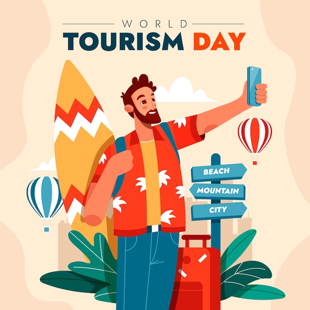 Vecteur gratuit illustration de la journée mondiale du tourisme plat