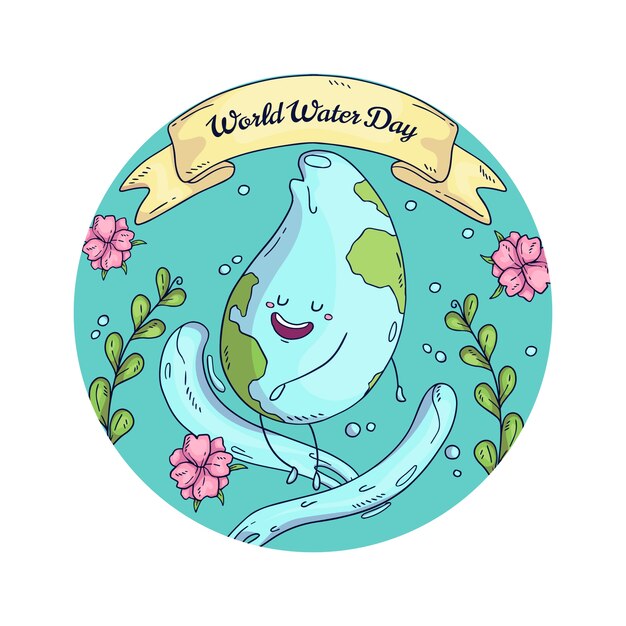 Illustration de la journée mondiale de l'eau dessinée à la main