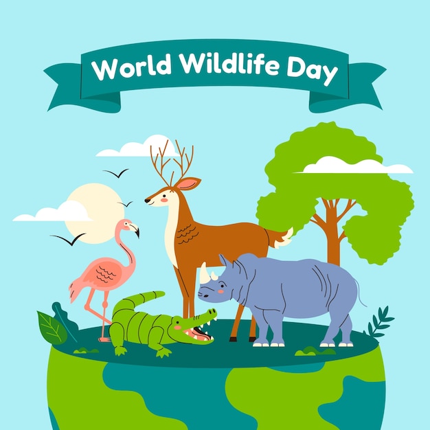 Vecteur gratuit illustration de la journée mondiale de la faune.