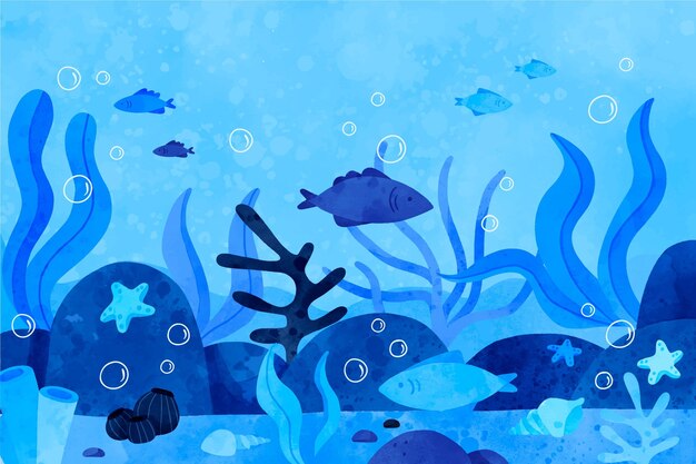 Illustration de la journée mondiale des océans aquarelle peinte à la main