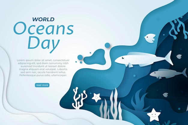 Vecteur gratuit illustration de la journée mondiale des océans dans le style de papier